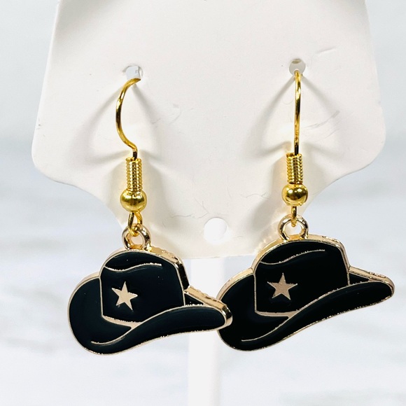 Hand Crafted Jewelry - Black Cowboy Hat Earrings